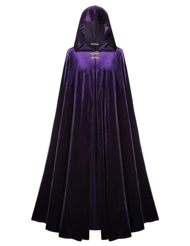 Scarlet Darkness Renaissance Velvet Hooded Cape Medieval Cosplay Cloak Hobbit Halloween Costume Purple