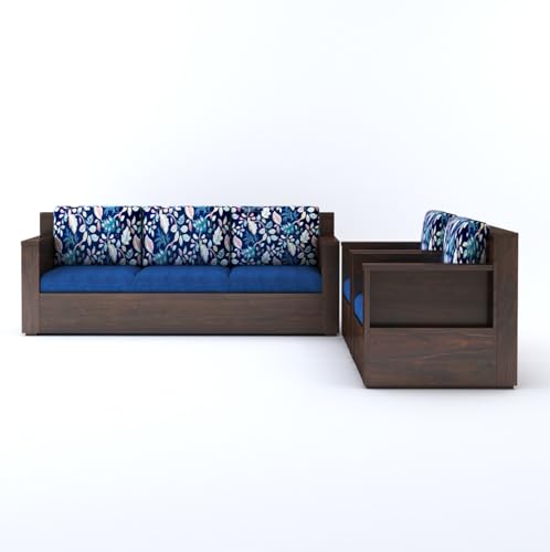 Image of Sheesham Wood 5 Seater Sofa Set with Cushion for Living Room Home Hall Wooden 3+1+1 Sofa for Hotel Office (Walnut Finish)