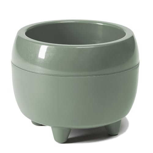 LAMELA Pflanzgefäß mit stilvollen Füßen – Grüner Blumentopf mit wasserablauf – Rund Ø 23 cm, 3L – Pflanztopf für Innen & Außen, Graugrün