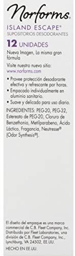 Image of Norforms Feminine Deodorant Suppositories, Long Lasting Odor Control, Island Escape scent, 12 Count. (Pack of 7)