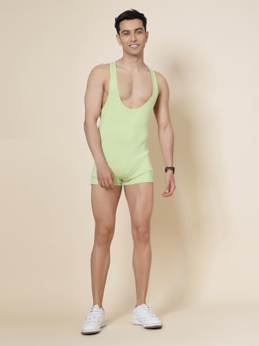 Image of Swimming Bodysuit for Men | Green Vest Bodysuit | Slim Fit for Body