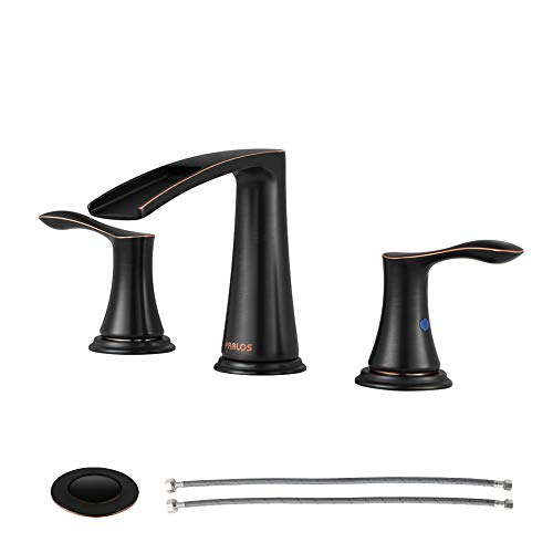 PARLOS Waterfall Widespread Bathroom Faucet Double Handles with Metal Pop Up Drain & cUPC Faucet Supply Lines, Oil Rubbed Bronze , Demeter 1431803 PARLOS Waterfall Widespread Bathroom Faucet Double Handles with Metal Pop Up Drain & cUPC Faucet Supply Lines, Oil Rubbed Bronze , Demeter 1431803