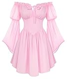 Scarlet Darkness Women's Renaissance Dress 2026 Summer Boho Off The Shoulder Flowy Corset Mini Dresses Light Pink S