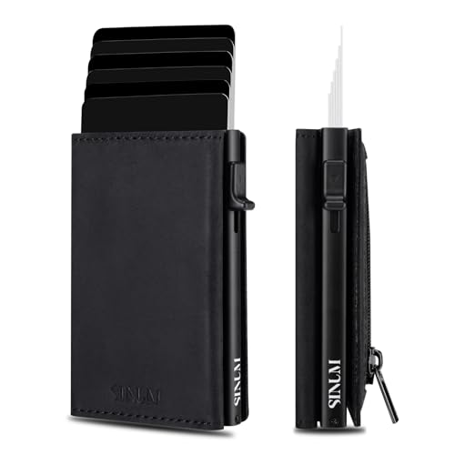 SINUM Portafoglio Pelle Crazy Horse - Chiusura Magnetica - Porta Carte Di Credito con Portamonete - Protezione RFID Anticlonazione - Brand Italiano (Pelle Crazy Horse, Nero)