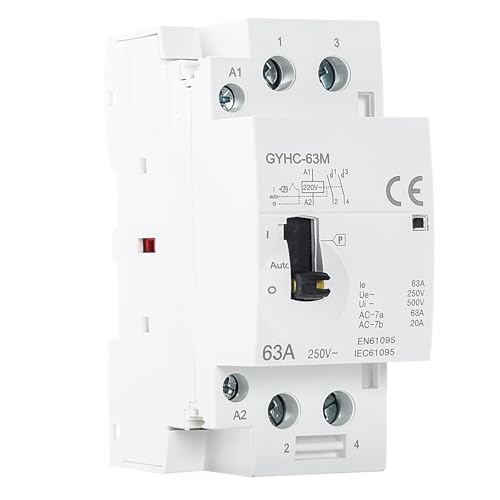 DEWIN Contactor de CA 63A Contactor 2 Polos Contactor de CA del Hogar Contactor 220V para Control Remoto, Iluminación,Ventilación (2NO)
