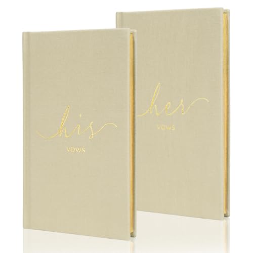 Image of Urnseh Wedding Vow Books His And Hers, Officiant Book For Wedding Ceremony, Gold Foil Wedding Notebook Bride Groom Booklet For Wedding Gifts, 40 Pages, 5.9 inch X 3.9 inch, Wedding Journal (Beige + Beige)