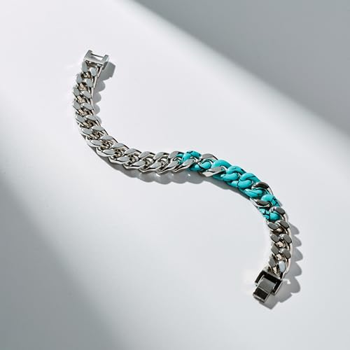 Cuban Link Bracelet for Men Stainless Steel with Faux Turquoise/Tiger Eye/Lapis Lazuli/Marble Unique Hip Hop Bracelet for Boys Miami Cuban Chain for Party3