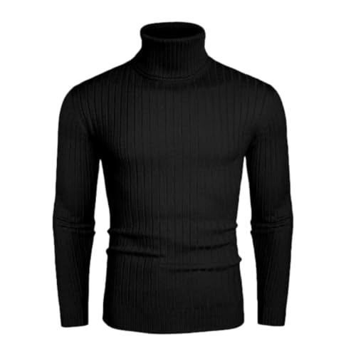 Men Sweater High Neck Slim Fit All-Match Knitted Top Trend Casual Temperament Solid Color Pullover Soft Comfortable Long Sleevedsweater M-Black 3XL