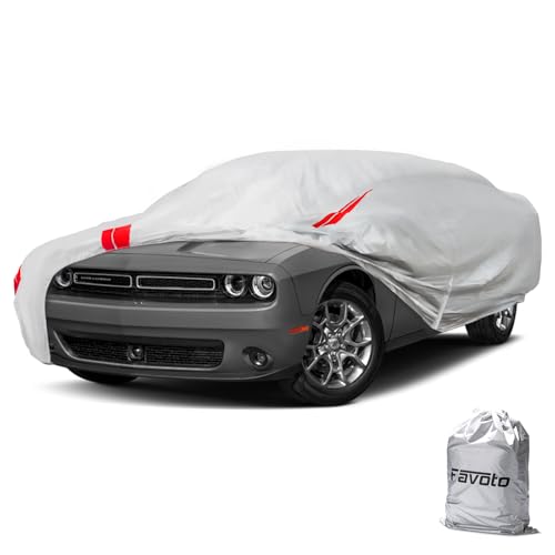 Image of Favoto Car Cover Waterproof Custom Fit for Dodge Challenger (2008-2023) | Windproof Heavy Duty Car Cover for Automobiles Outdoor with Reflective Strips All Weather Rain Dust Snow UV Protection