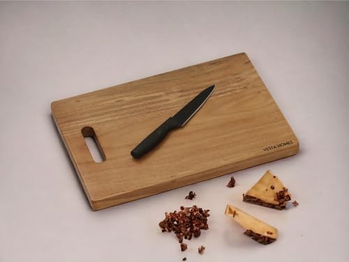 Image of Vesta Homes Wooden Chopping Board, Cutting Board, Serving Tray for Kitchen Vegetables, Fruits & Cheese | Natural Acacia Wood |38 * 25 * 2.5 Cms | Handmade in India