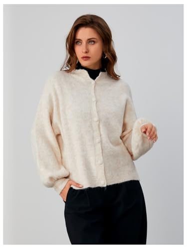 SHENHE Women's Button Front Oversized Cardigan Lantern Sleeve Drop Shoulder Plain Baggy Cardigan Sweater3