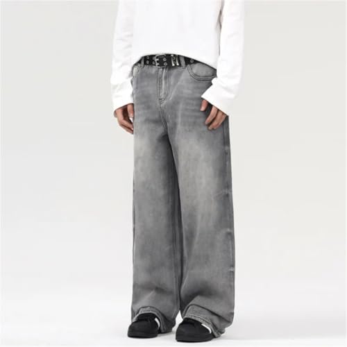 Men's Jeans Solid Color Loose Straight Wide Leg Denim Trousers4