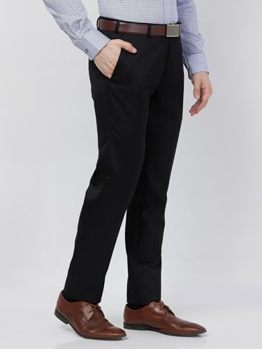Image of Raymond Men Slim Fit Solid Pattern Poly Viscose Blend Flat Front Formal Trouser