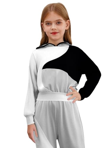 YEAHDOR Kids Girls Color Block Patchwork Regular Fit Hoodie Sweatshirts Long Sleeve Casual Pullover Tops