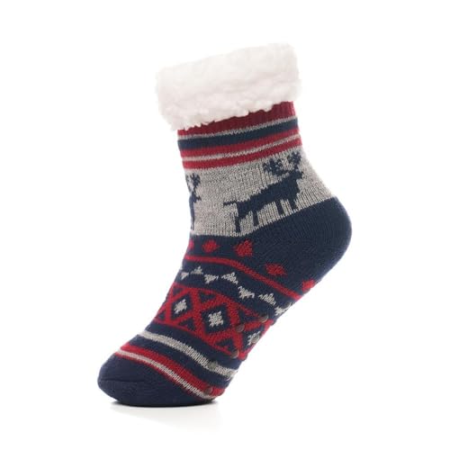 Premium Boys Fluffy Sherpa Fleece Lined Christmas Socks Non Slip Reindeer Design Super Soft Warm Cosy Socks
