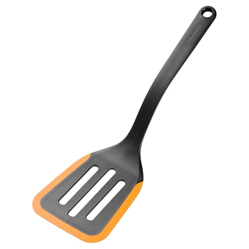 Fiskars Functional Form Pfannenwender Flexibler Wender für Omeletts und Pfannkuchen Integrierte Ablage Hitzebeständig bis 220C Länge 29 5 cm Kunststoff/Silikon Schwarz/Orange 1079964