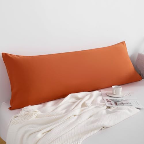 FLXXIE Body Pillow Cover - Super Soft Microfiber 20x54 Body Pillow Case - Envelope Closure, Wrinkle, Stain Resistant Burnt Orange Body Pillow Cover, 20x54, Burnt Orange