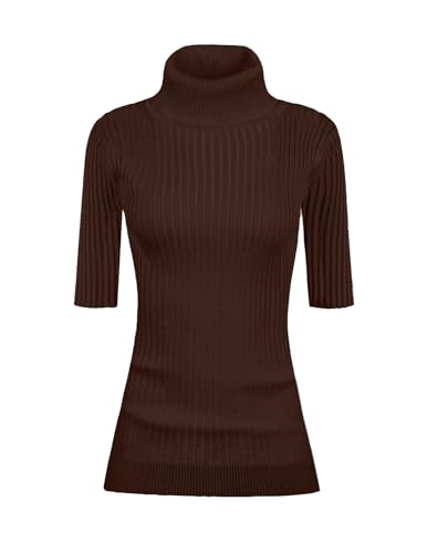 Image of v28 Women Turtleneck 1 /2 Half Sleeve Highly Stretchy Ribbed Knit Fitted Sweater