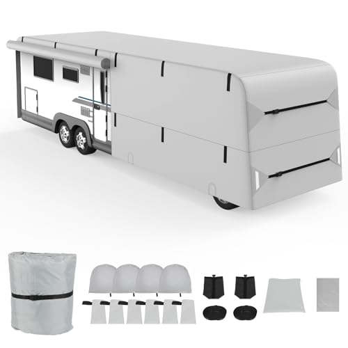 Class A RV Cover Heavy Duty Camper Cover 30-33FT Extra-Thick 7 Layer Windproof Anti-UV Rip-Stop Class A Motorhome Cover with 2Pcs Extra Straps 6 Gutter Covers & 4 Tire Covers