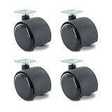 2in Dia Black Swivel Hooded Twin Wheel Furniture Caster 1-1/2in x 1-1/2in Square Top Plate 4 Pack