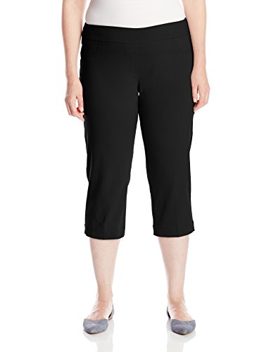 SLIM-SATION Women's Plus Size Wide Band Pull On Straight Leg Capri with Tummy Control, Black, 22