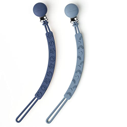 Image of Cuddle Campus Pacifier Clip,Pack of 2 Pacifier Holder Clip with One Piece Design,Soft Flexible Silicone Baby Pacifier Holder with Texture for Boy and Girl