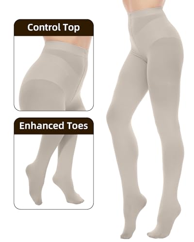 Image of Citystl Opaque Black Tights for Women, 80D Tummy Compression Plus Size Tights, Control Top Microfiber Pantyhose for women