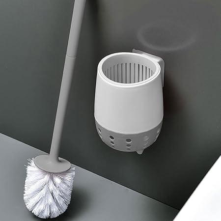 Image of Favria Toilet Brush with Holder - Long Handle, Wall-Mounted Stand, Durable Bristles - Bathroom Cleaning Brush (Pack of 2 Grey)