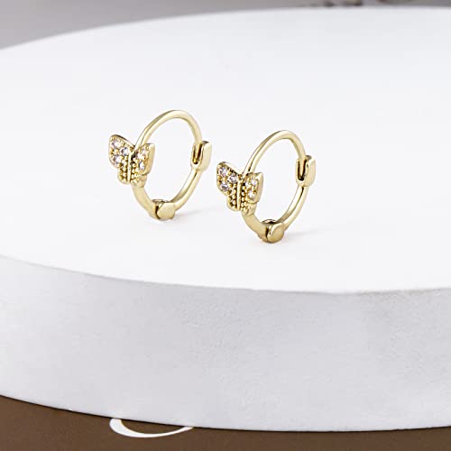Image of DAILY VIBES Dainty Butterfly Cross CZ Small Huggie Hoop Earrings for Women