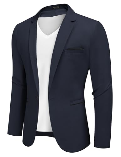 Coofandy Herren Casual Blazer Sport Mäntel Slim Fit Baumwolle Sport Jacken 1 Knopf Leichte Anzugjacken, Marineblau, X-Large, A-Marineblau, XL