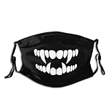 Funny Scary Ghost Fangs Face Mask Fashion Adjustable & Reusable Ear-Loops Fabric Balaclava Bandana with 2pcs Filters for Men Women Teens