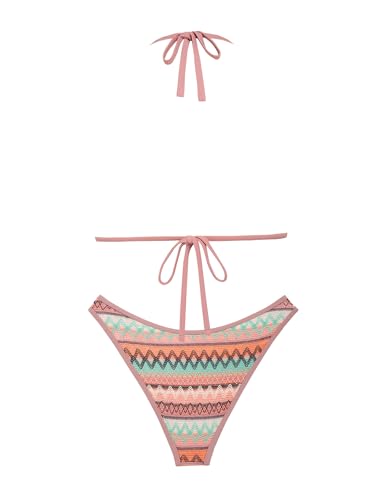 Image of seamoly Women's Bikini Sets Halter Neck Crochet Colorblock Two Piece Swimsuits Open Back Sexy High Cut Thong Bathing Suit
