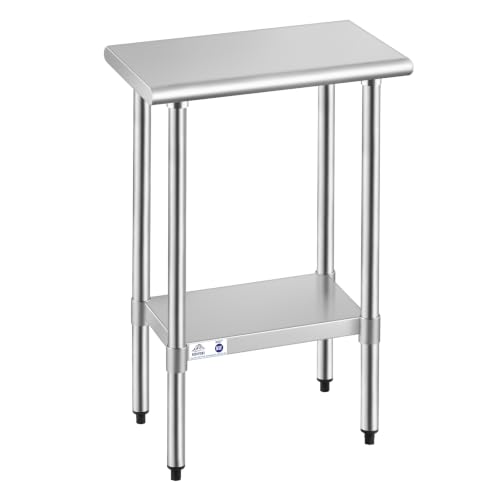 Image of ROCKPOINT Stainless Steel Table for Prep & Work 14x24 Inches, NSF Metal Commercial Kitchen Heavy Duty Table with Adjustable Under Shelf and Table Foot for Restaurant, Home and Hotel