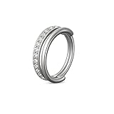 TARGONIX Piercing de tabique de doble capa de plata, acero de titanio, joyería para hombres y mujeres, aro hipoalergénico con detalle de circonita para uso diario y de fiesta