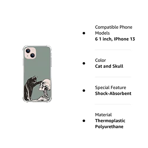 Vusbvelnot Cat And Skull Case Compatible With Iphone 13, Hippie Creepy Black Cat And Skeleton Case For Iphone 13 For Teens Men And Women, Cool Tpu Bumper Phone Case Cover #TOP5