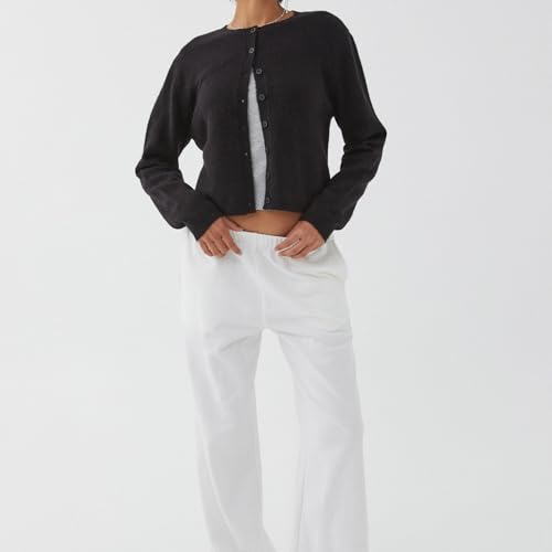 Image of Women Y2k Crop Cardigan Sweater Long Sleeve Button Down Cardigan Vintage Open Front Sweater Cute Knit Pullover Tops