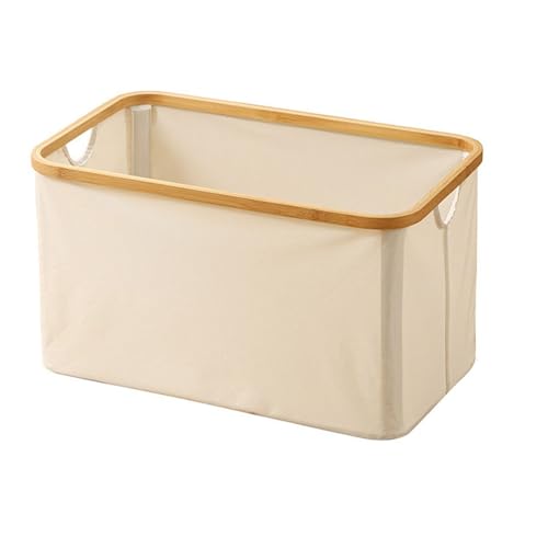 竹製ランドリー バスケット、ハンドル付き洗濯かご、洗濯籠 折畳み、オックスフォード布素材、寝室の汚れた衣類/タオル/毛布/おもちゃ収納ボックス(Beige,30x33x54cm/12x13x22in)
