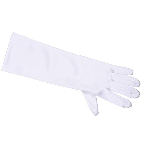 Big Girls White Medium Length Flower Girl Communion Gloves 8/12