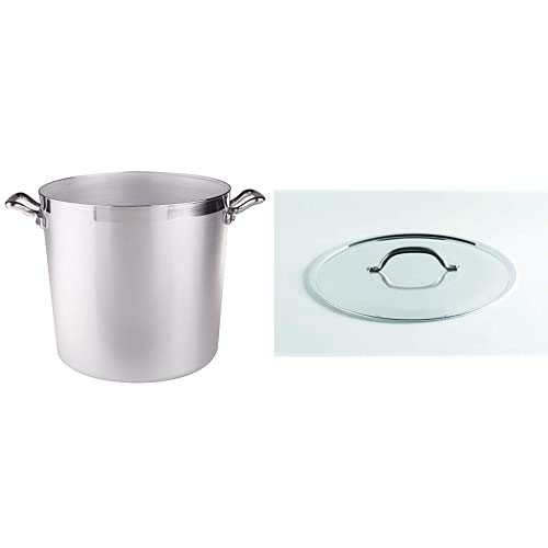 FAMA332 Pentola Cilindrica con 2 maniglie, Alluminio fuso, 32 cm, Argento con coperchio