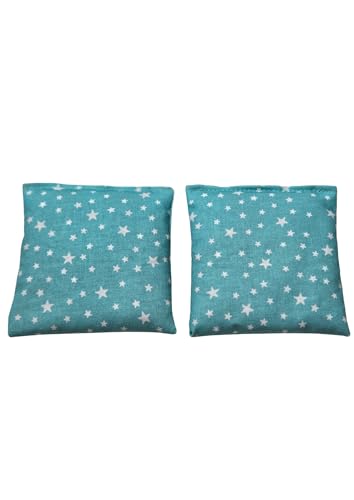 Saco semillas microondas, Tela 100% algodón orgánico. Saco térmico de semillas retención de calor y frio para manos 10 x 9 cm. 2 unidades. (ESTRELLITAS AZULES)