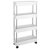 LeFroom 4-Tier Slim Storage Shelf Rolling Organizer Cart with Stainless Steel and ABS Material for...