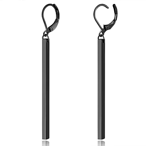 Bar Drop Earrings for Women - Hypoallergenic for Sensitive Skin 316L Stainless Steel Dangle Earrings with Hoop, Trendy Simple Unique Chic Fashion Accessory