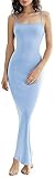 OLCHEE Womens Sexy Long Slip Maxi Dresses Summer Bodycon Casual Backless Sleeveless Lounge Dresses Ribbed Slim Formal Elegant - Baby Blue Small