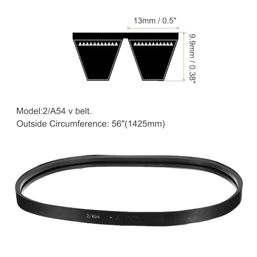 Image of uxcell 2 /A54 or 2 /4L560 Banded V-Belt Classic Wrapped Rubber, 2 Banded /2 Ribs, A Profile, 54 inch(1375mm) Inside Circumference