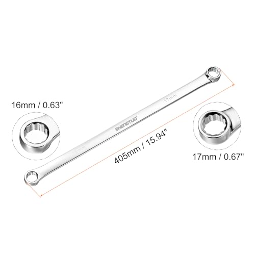 Image of HARFINGTON Double End Box Wrench 16 x 17 mm Metric 12 Point 0 Degree Offset Extra Long Double End Box Ratcheting Wrench CR-V Polished Long Spanner Tools for Repairs