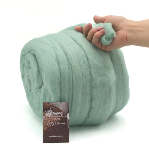Hobby YARN Softy Charme 100% Schurwolle XXL Merino Wolle Extra dicke Filzwolle Filzgarn Trocken- und Nassfilzen Handstricken Decken Babydecken Haustierbett (41484 - Seafoam Sage 100g)