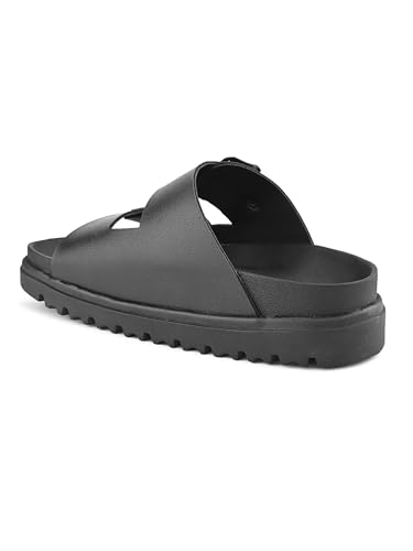 Image of STANPHORD Men Double Buckle Slider Sandals | Faux Leather Fashion Chappal | EVA Non-Slip Cushioned Sole | Casual Summer Daily Indoor Outdoor Wear (TPAI 14102)