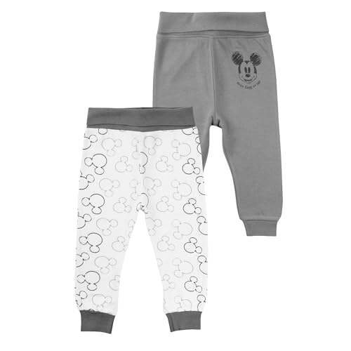 Disney Mickey Mouse Baby Hose für Jungen und Mädchen - Babyhose Babykleidung Weiß Grau (2er Pack) (DE/NL/SE/PL, Numerisch, 86, 92, Weiß/Grau)
