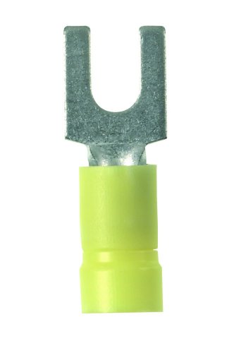 Panduit PV10-10F-L Fork Terminal, Vinyl Insulated, Funnel Entry, 14 - 10 AWG Wire Range, #10 Stud Size, Yellow, 0.04