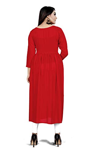Image of Women's Rayon Flared Embroidery Kurti Under 599 Designer Attractive Look Women's Kurta